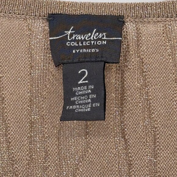 Chicos 2 Travelers Collection Metallic gold textured Knit Sweater Size Large - Picture 2 of 14